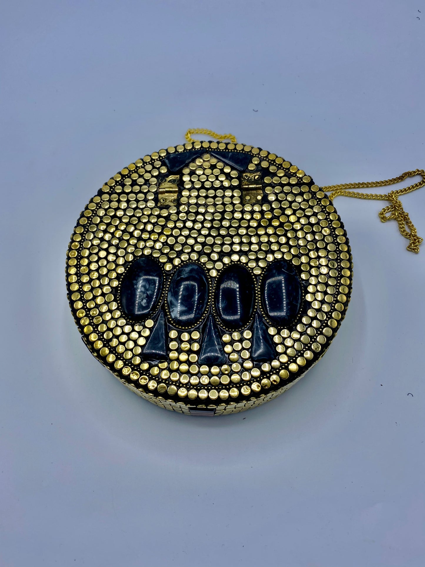Round Gold Buttons with Black Stones Design Clutch