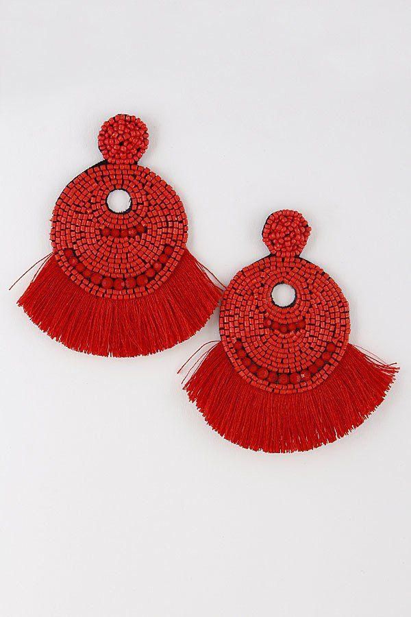 Queen Fatima of Casablanca  Ethic Beaded Fringe Earrings.