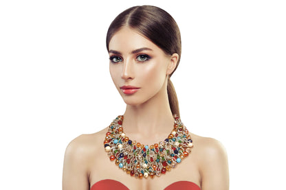 Clear Bead Copper Bib Necklace