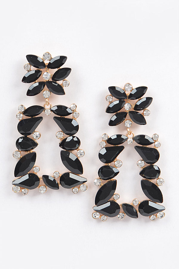 Flower Trapezoid Dangle Rhinestone Earring