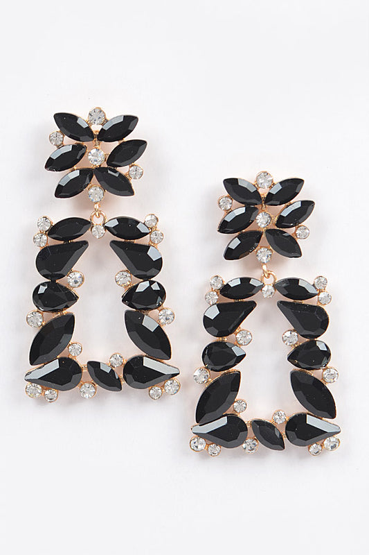 Flower Trapezoid Dangle Rhinestone Earring