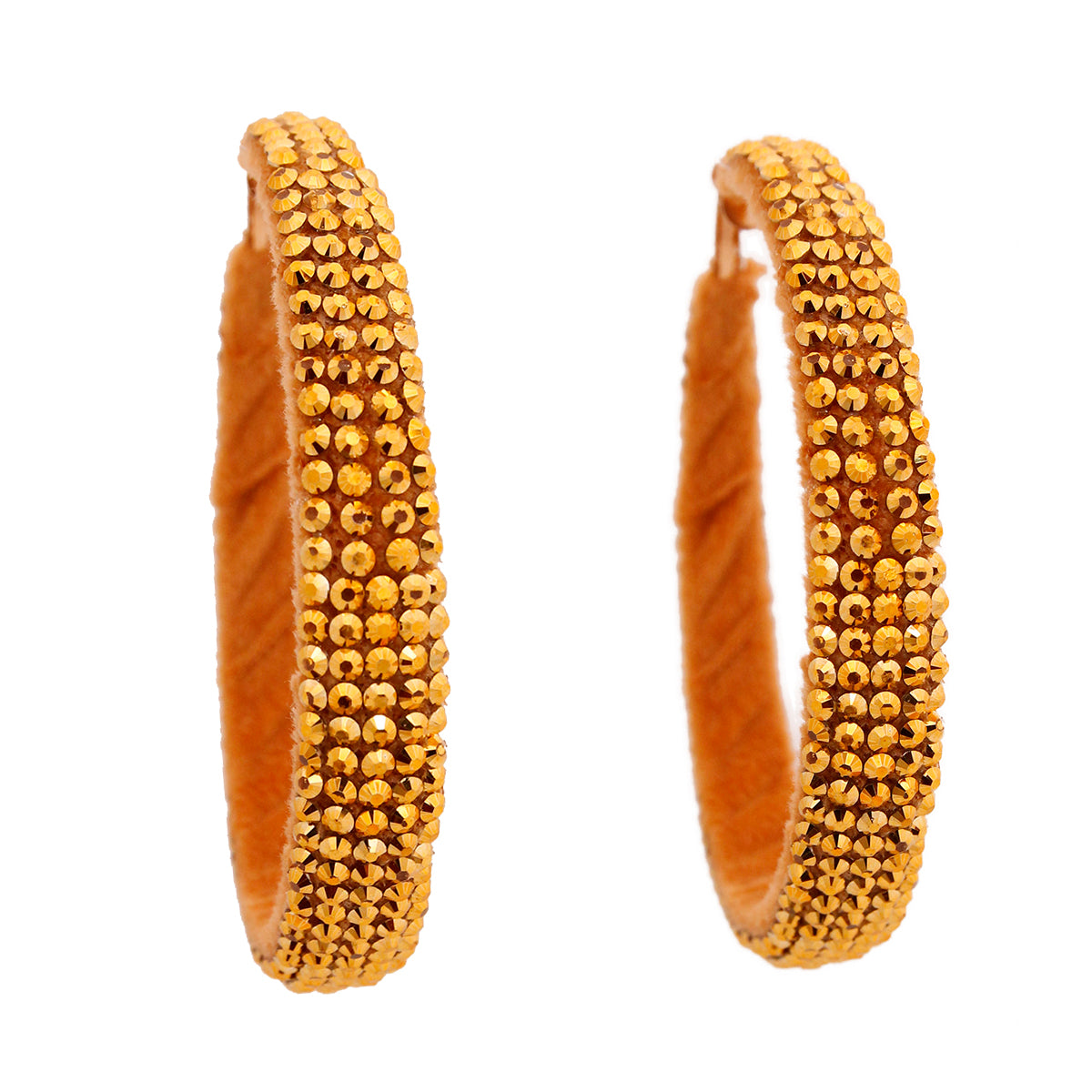 Rhinestone Lined Gold Hoops Earrings