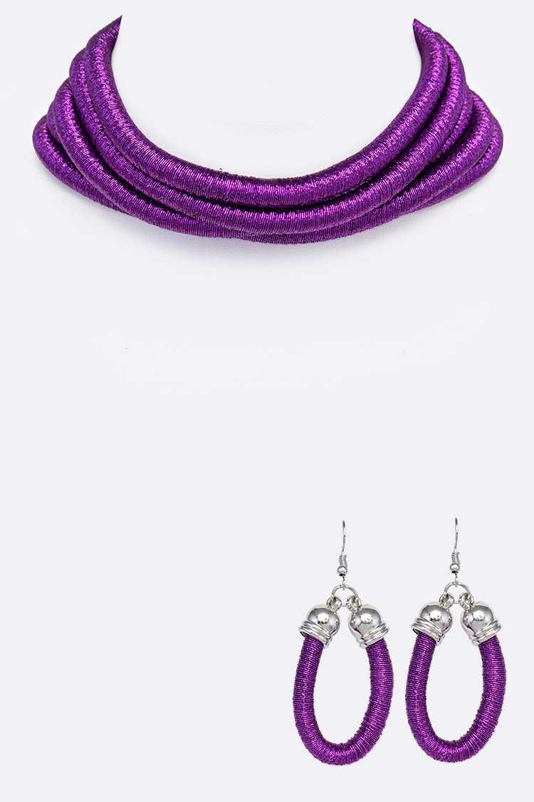 Layer Cording Magnetic Collar Necklace Set