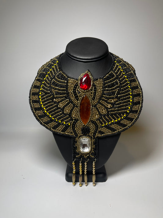 Black and Gold Bead Egyptian Bib Necklace