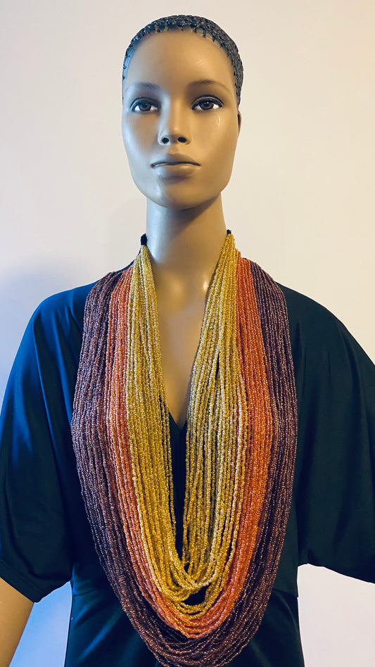 Triple Brown Long Layered Seed Bead Necklace