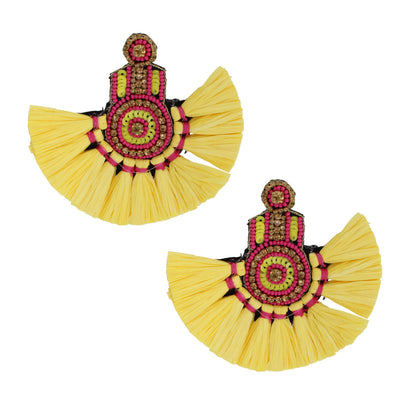 Raffia Fan Tassel Beaded Earrings