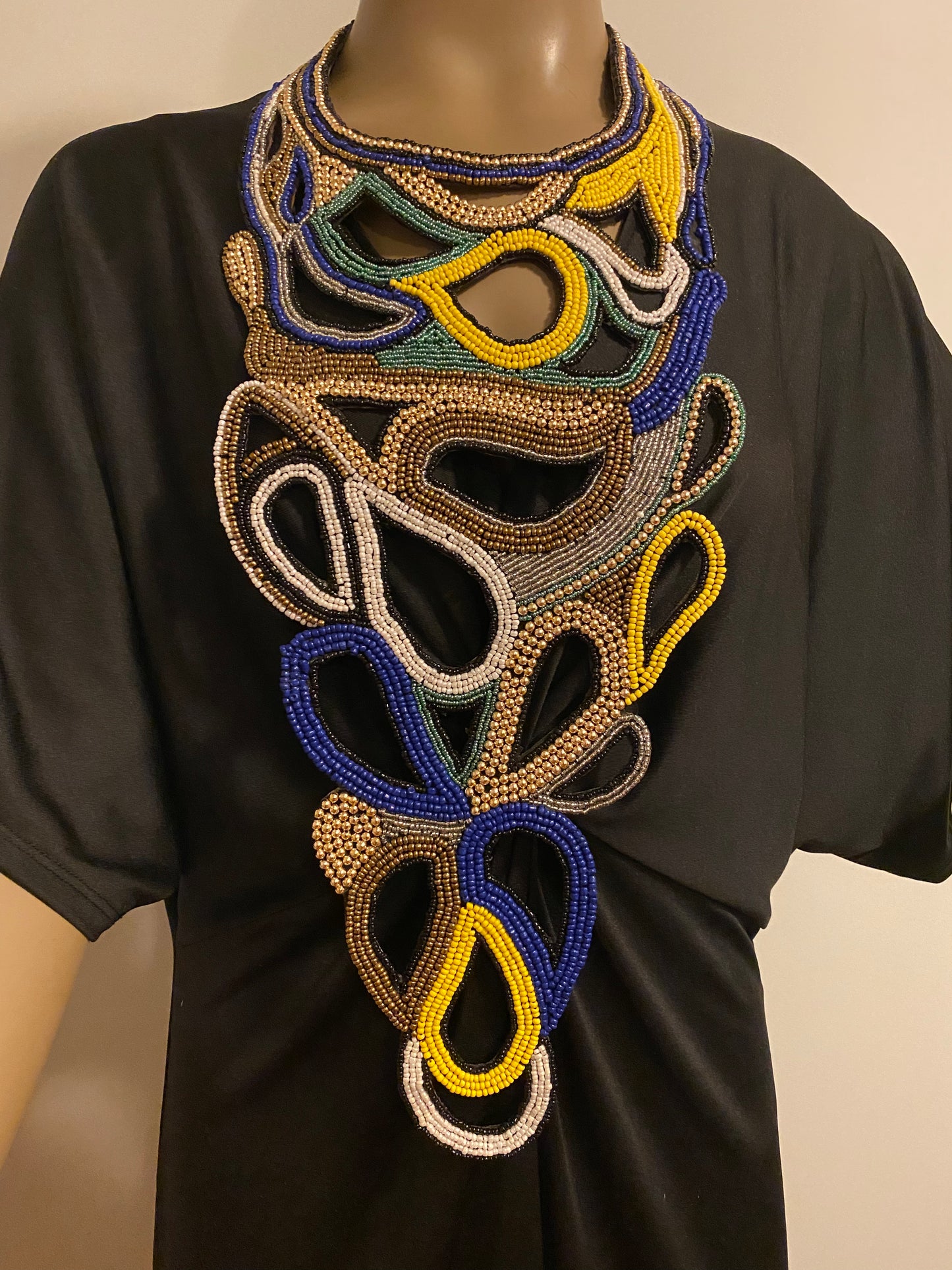 Multi Colors Statement Embroidered forged necklace