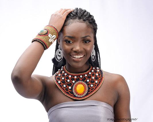 Multi Color with Black and White Bead Bib Necklace