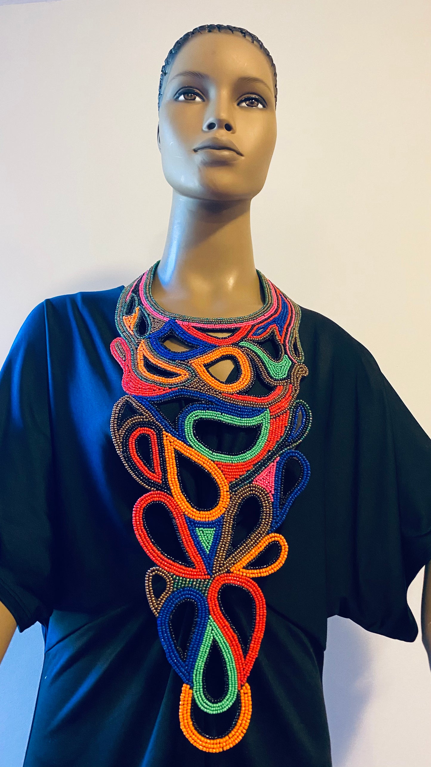 Multi Colors Statement Embroidered forged necklace