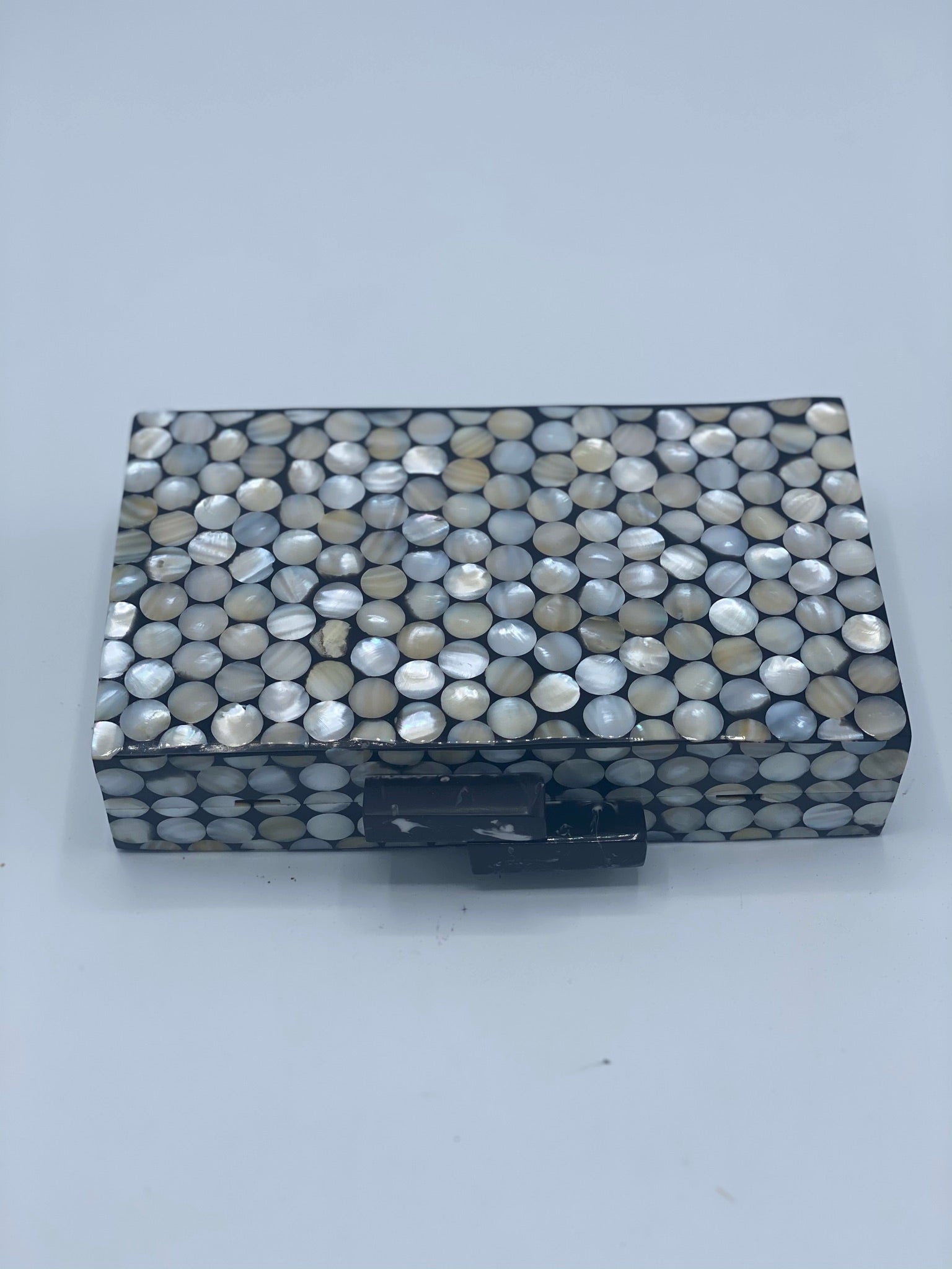 Handcrafted Pixel Ivory and Black Mother Of Pearl Clutch