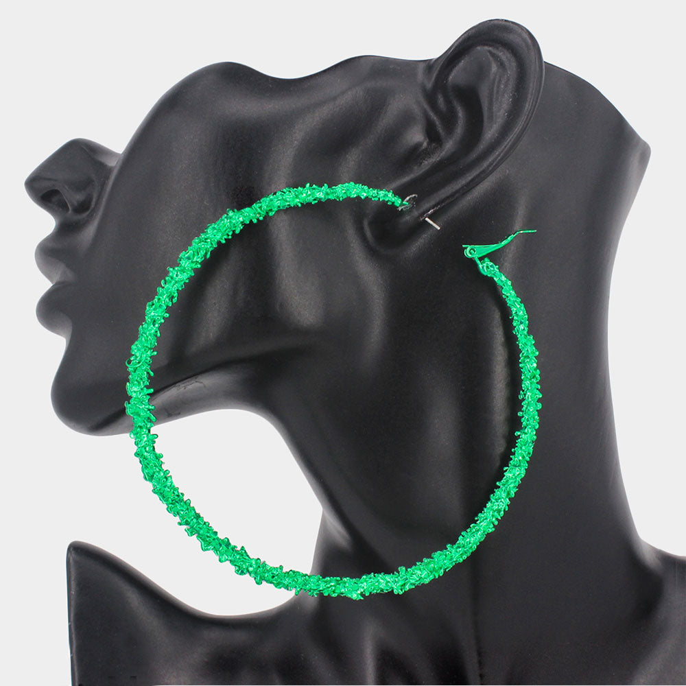 Oversized Texture  Metal Hoop  Earrings