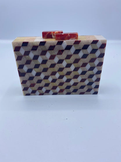 Handcrafted Geometric Champagne and Brown  Mother Of Pearl Clutch