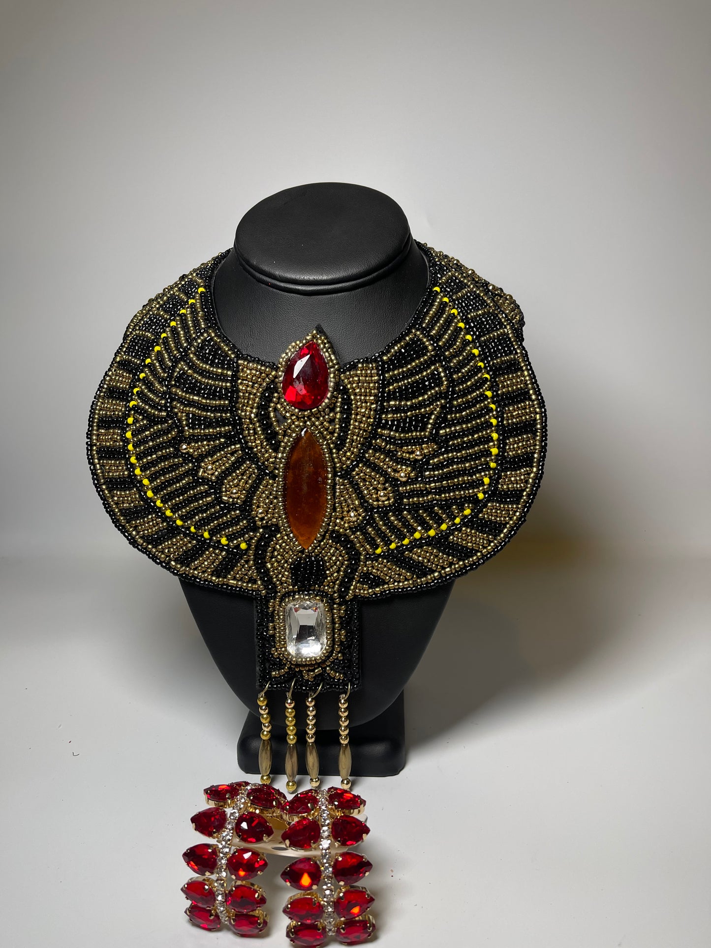 Black and Gold Bead Egyptian Bib Necklace