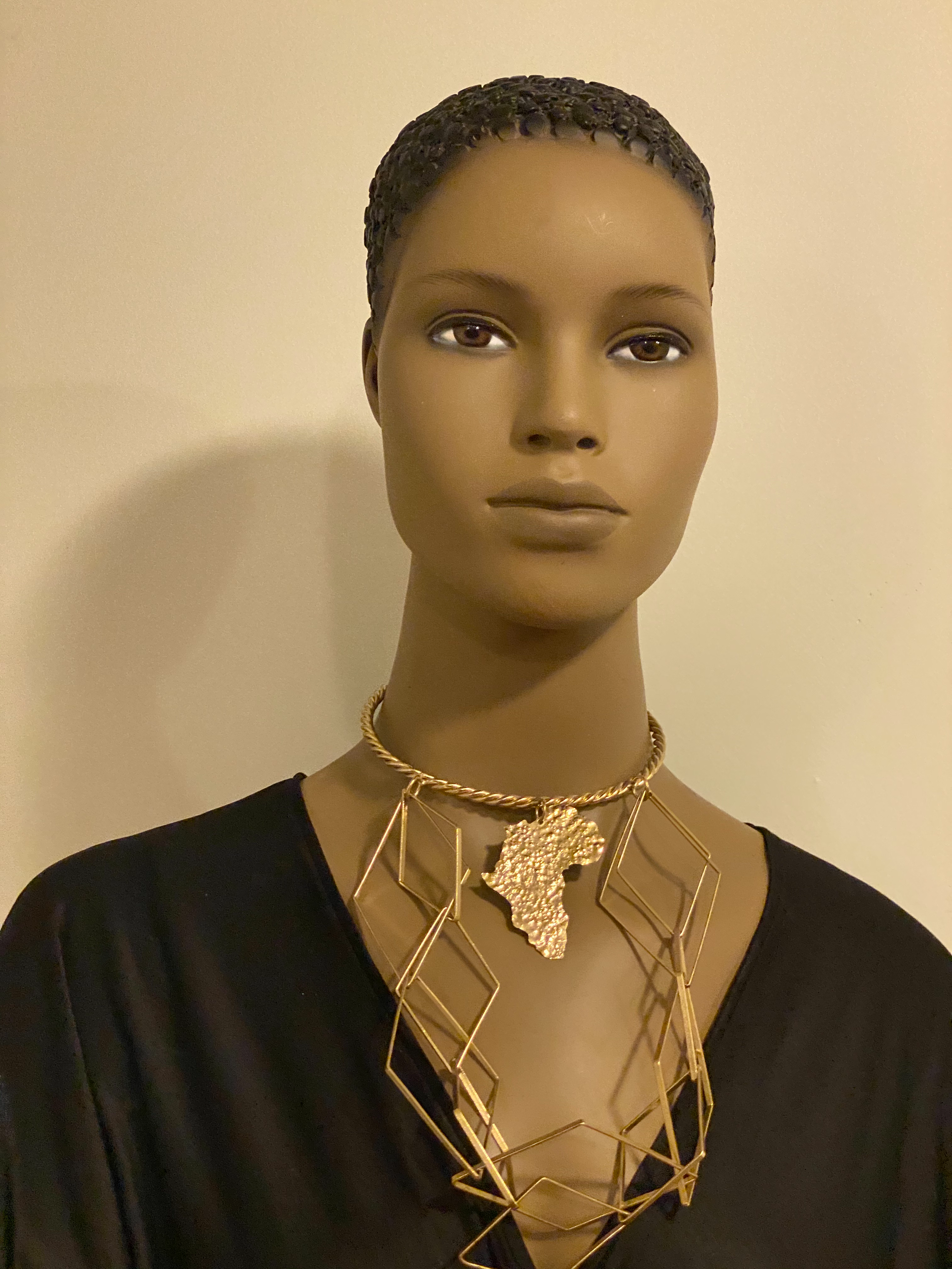 Queen N’Kama Brass Triangles With  Map Necklace