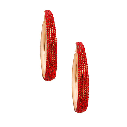 Rhinestone Lined Gold Hoops Earrings