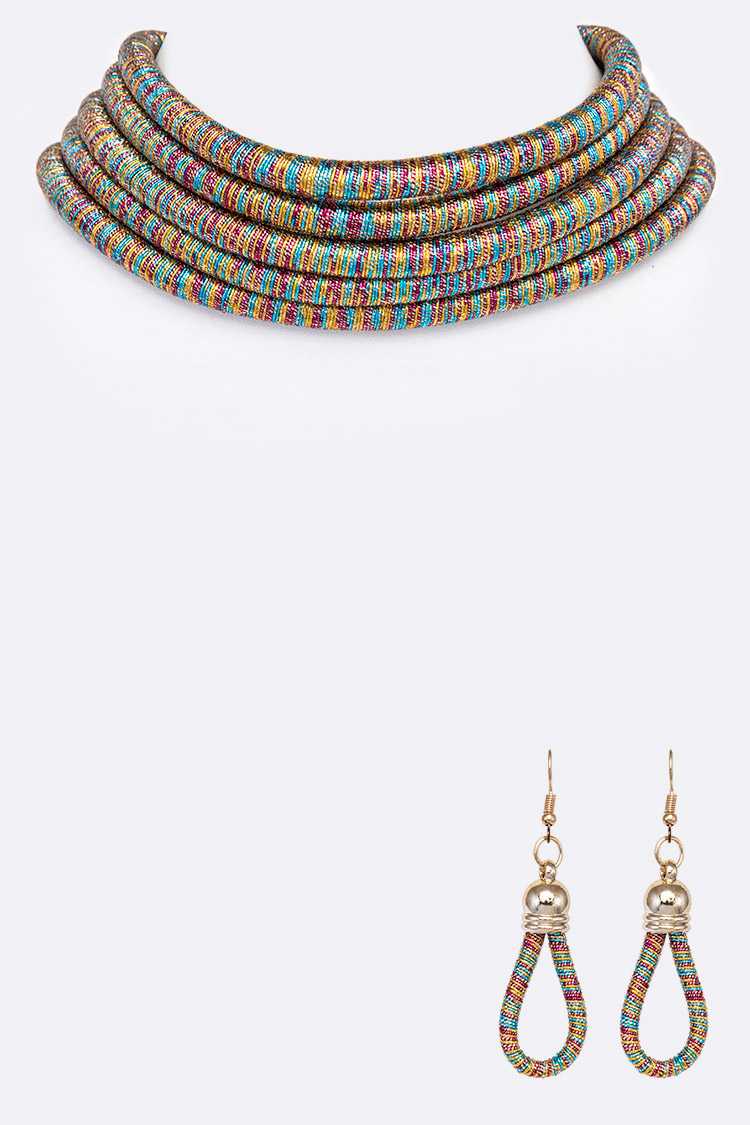 Layer Cording Magnetic Collar Necklace Set