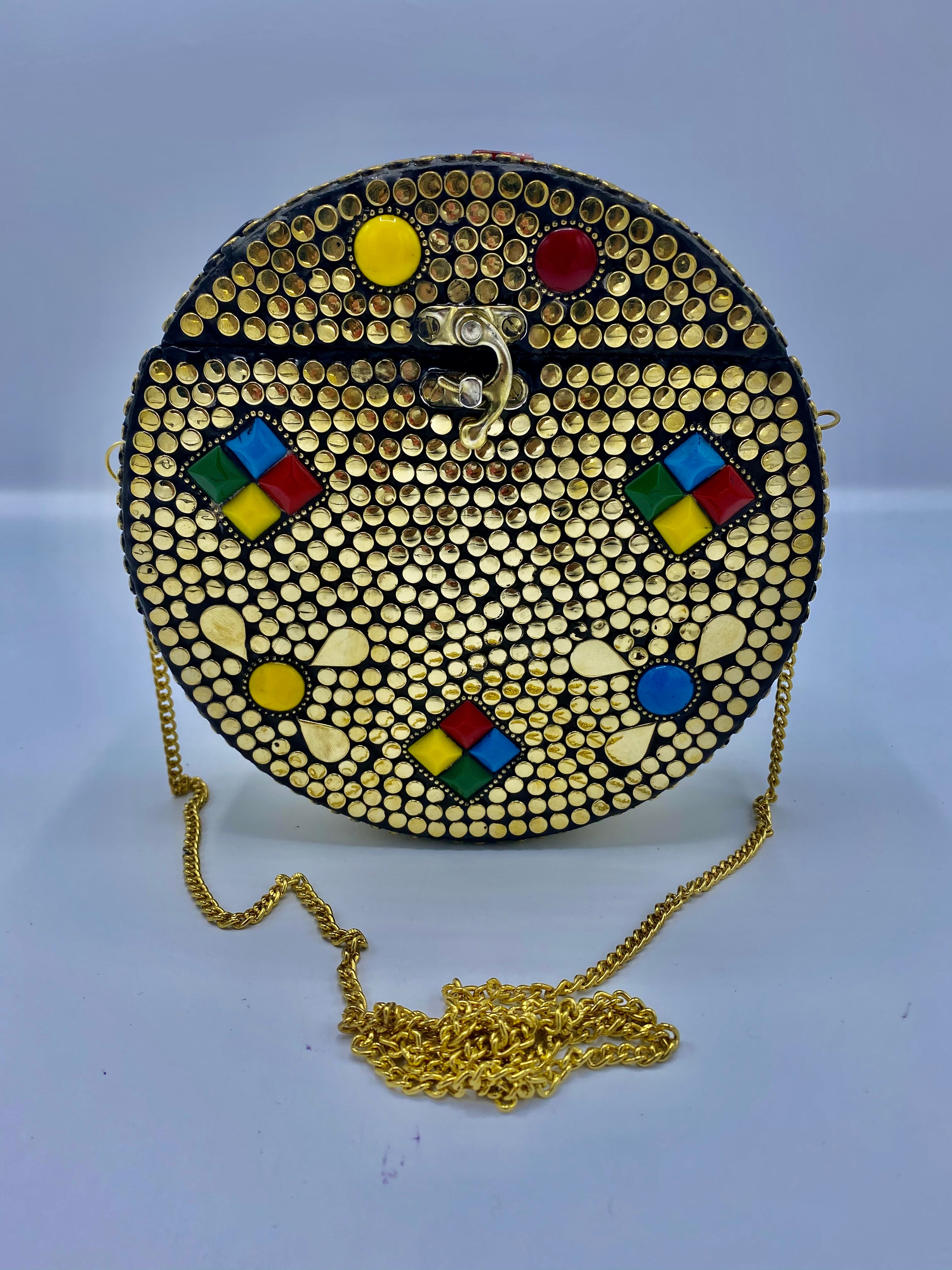 Round Gold Buttons with colorful stones Ethnic Designs  Clutch