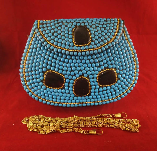 Handmade Bohemian Blue metal shell  Clutch.