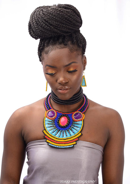 Bright Bead Bib Necklace Set