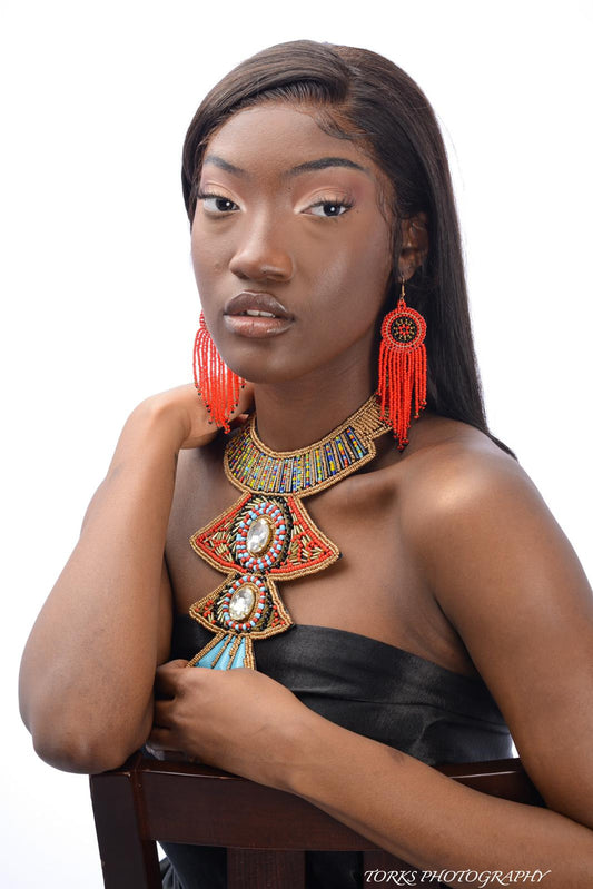 Multi Color Bead and Crystal Bib Necklace