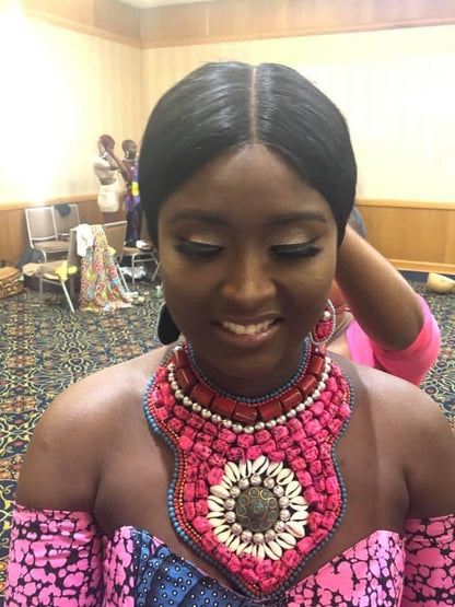 Multi Color Bead and Stone Raised Collar Bib Necklace Set