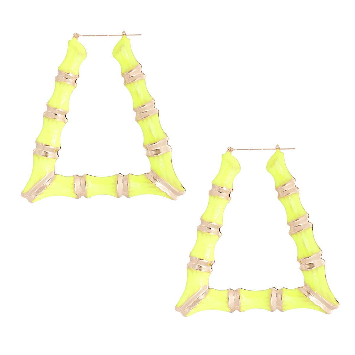 Enamel Metal Bamboo Trapezoid Hoop Earrings