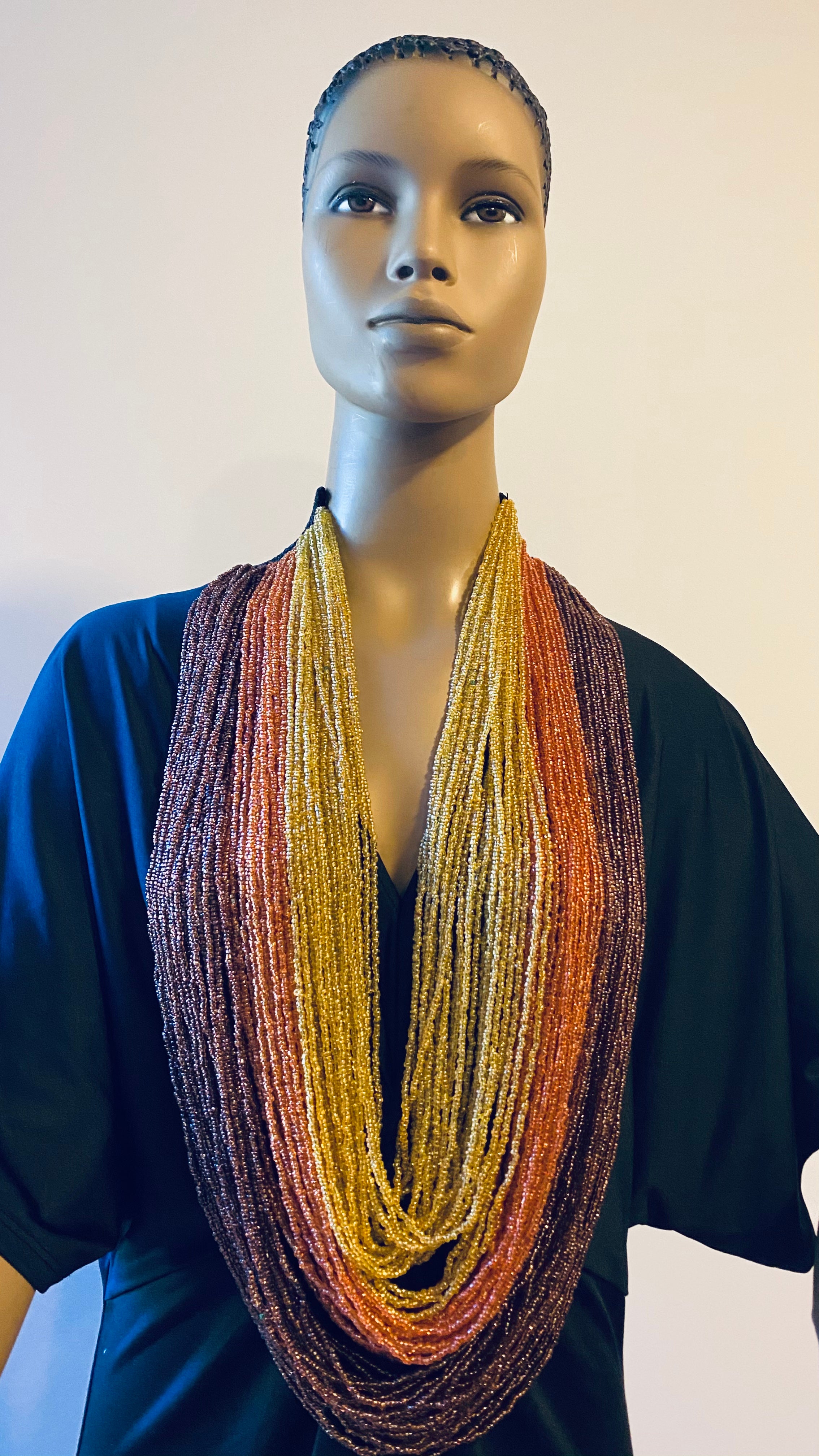 Triple Brown Long Layered Seed Bead Necklace