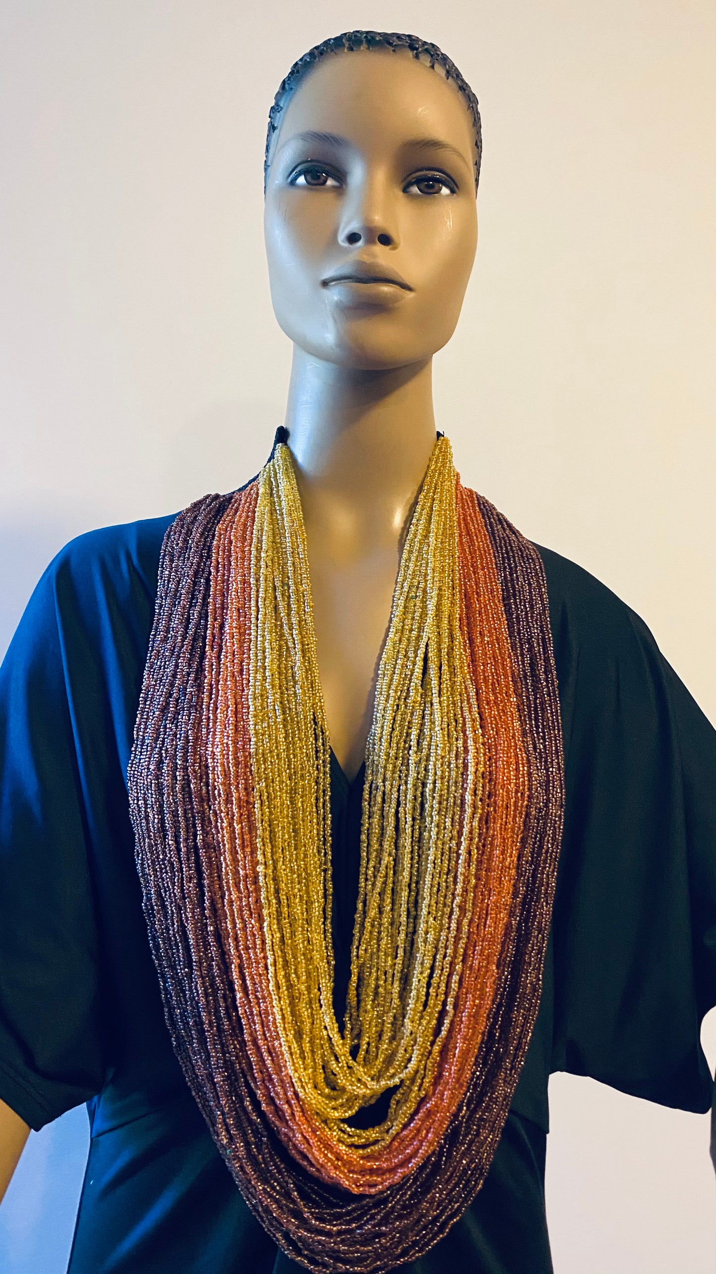 Triple Brown Long Layered Seed Bead Necklace