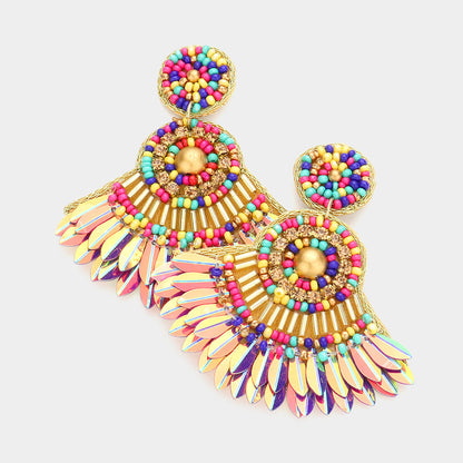 Felt Back Multi Beaded Dangle Earrings