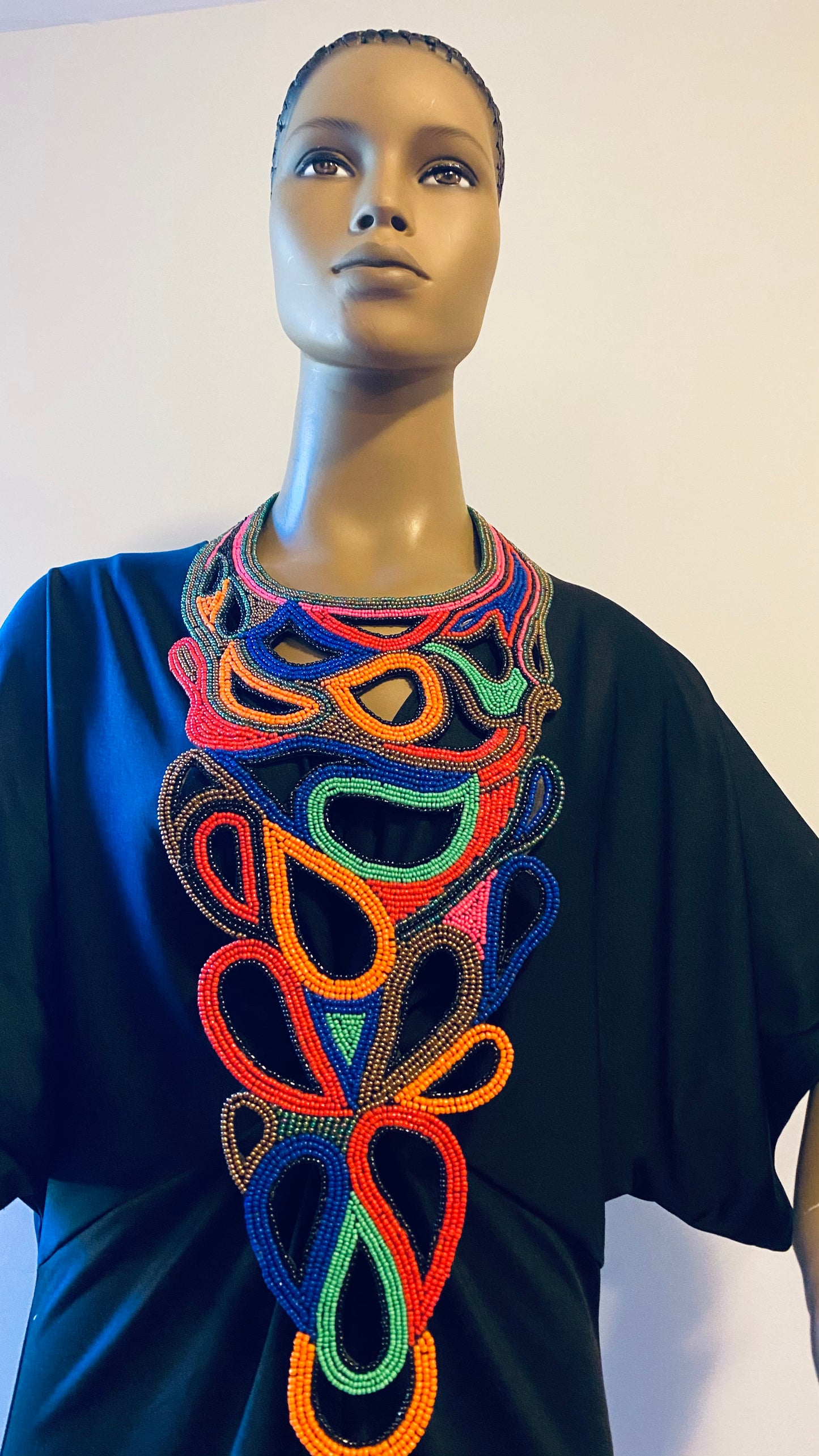 Multi Colors Statement Embroidered forged necklace