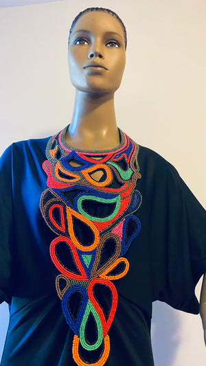 Open image in slideshow, Multi Colors Statement Embroidered forged necklace
