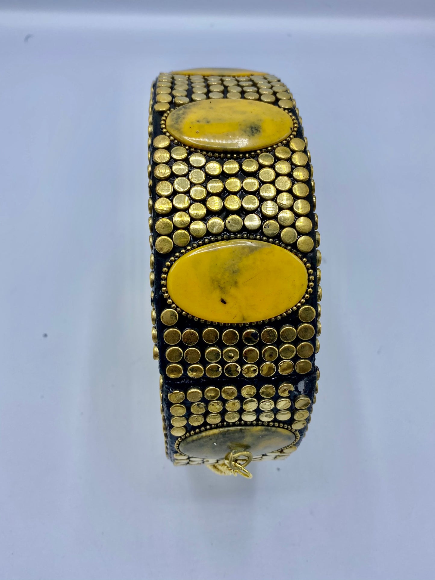 Round Gold Buttons with Multi Colors Flowery Ethnic Design Clutch