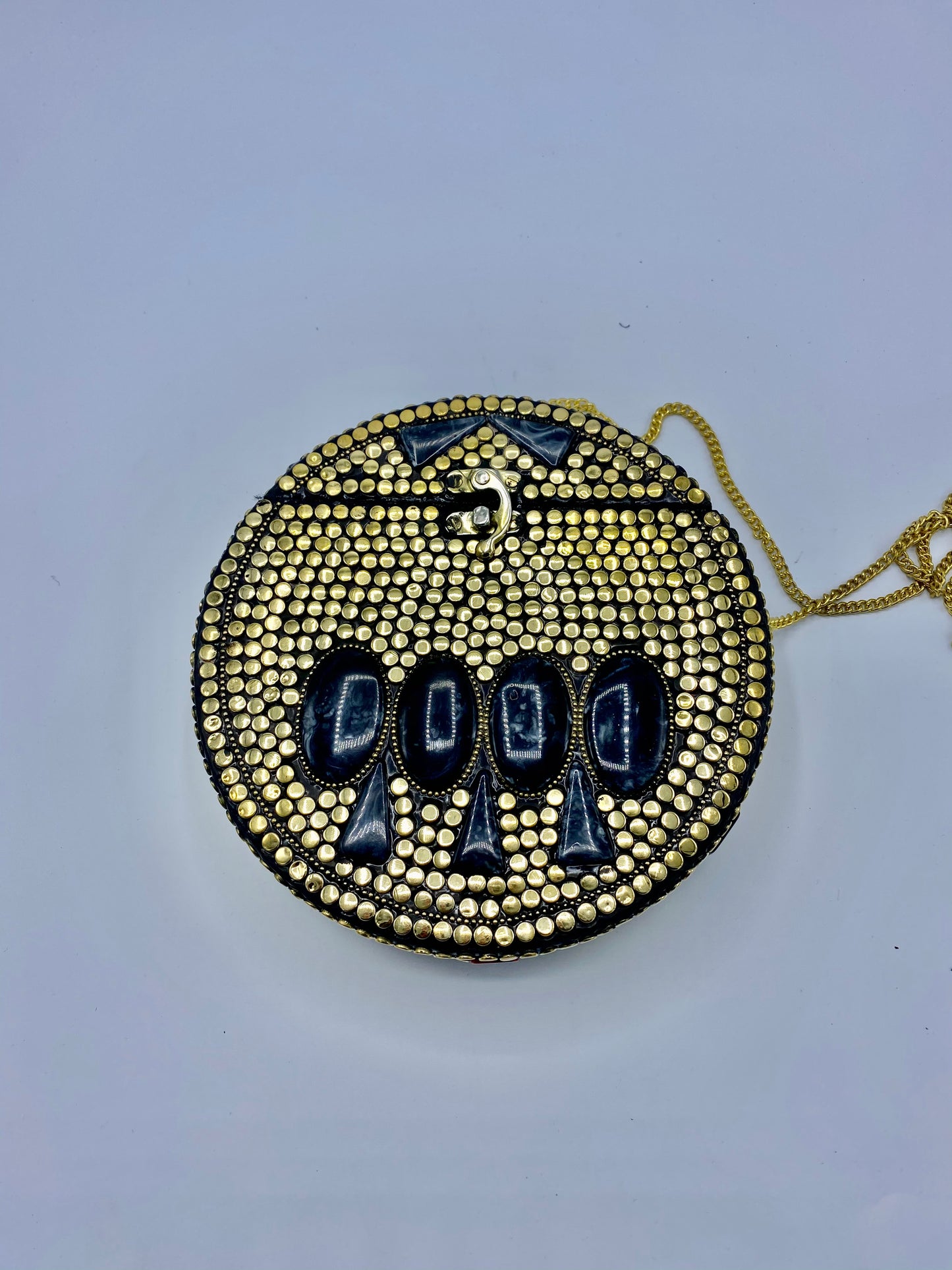 Round Gold Buttons with Black Stones Design Clutch