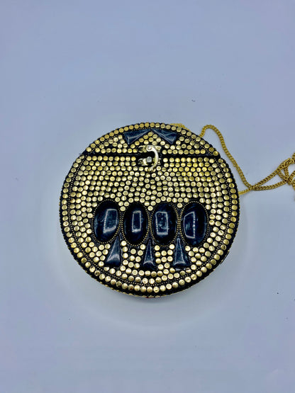 Round Gold Buttons with Black Stones Design Clutch