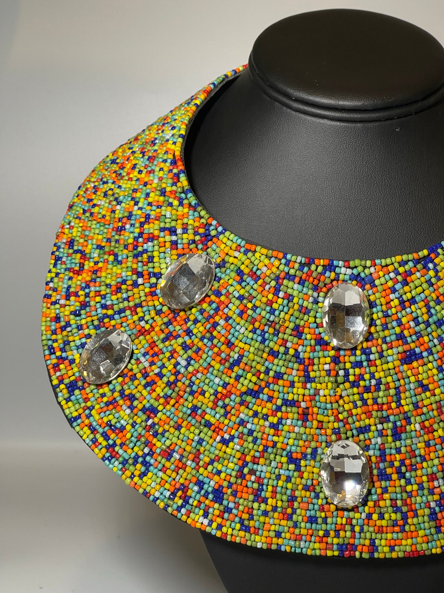 Multi Color Bead Large Collar Bib Necklace