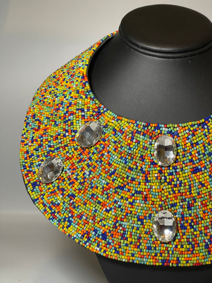 Multi Color Bead Large Collar Bib Necklace