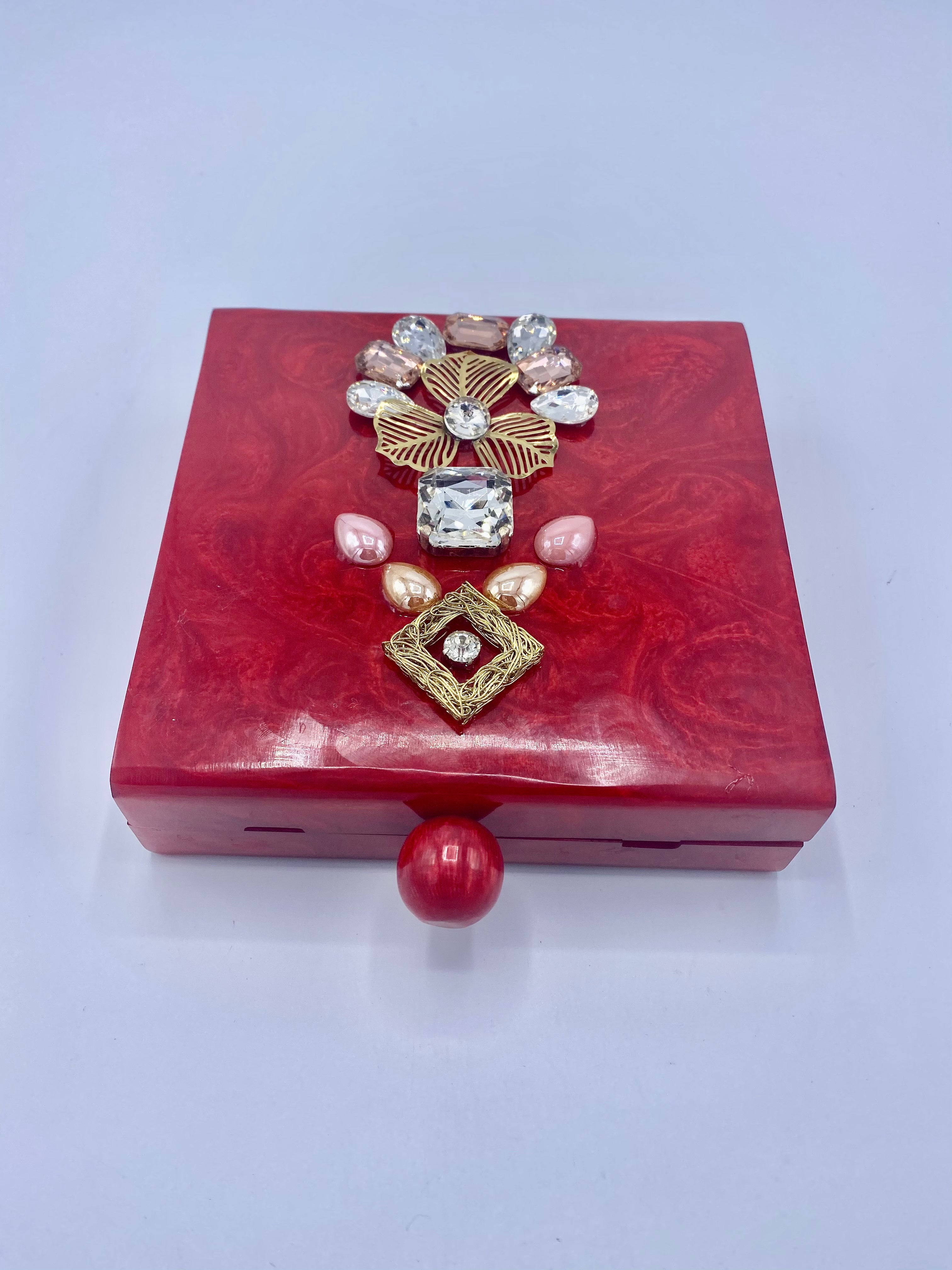 Handcrafted Square Resin with Agate Stone Clutch