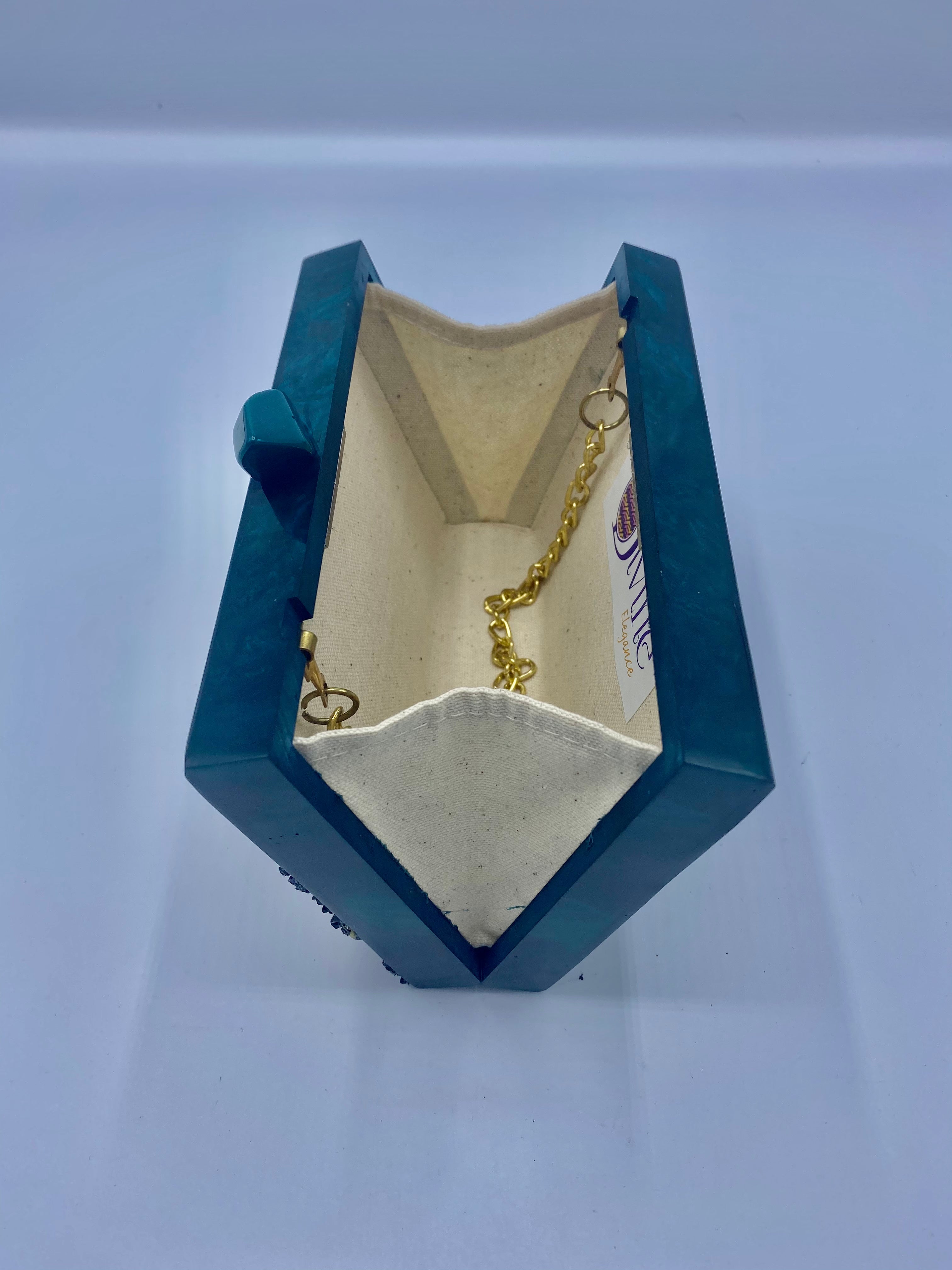 Handcrafted Triangle Resin with embellishment of pearls and stones Clutch