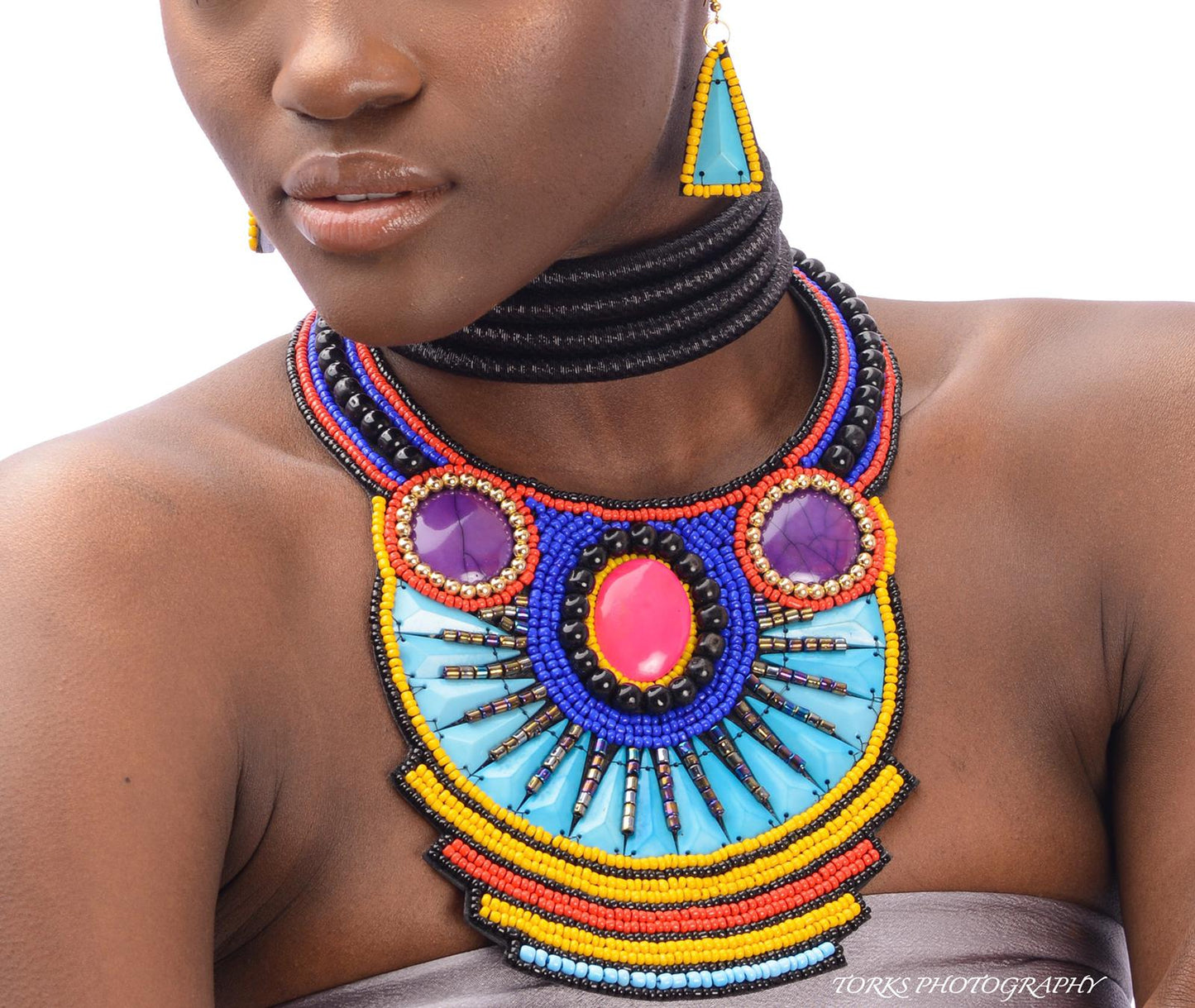 Bright Bead Bib Necklace Set