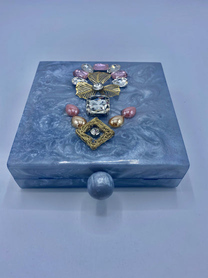 Handcrafted Square Resin with Agate Stone Clutch