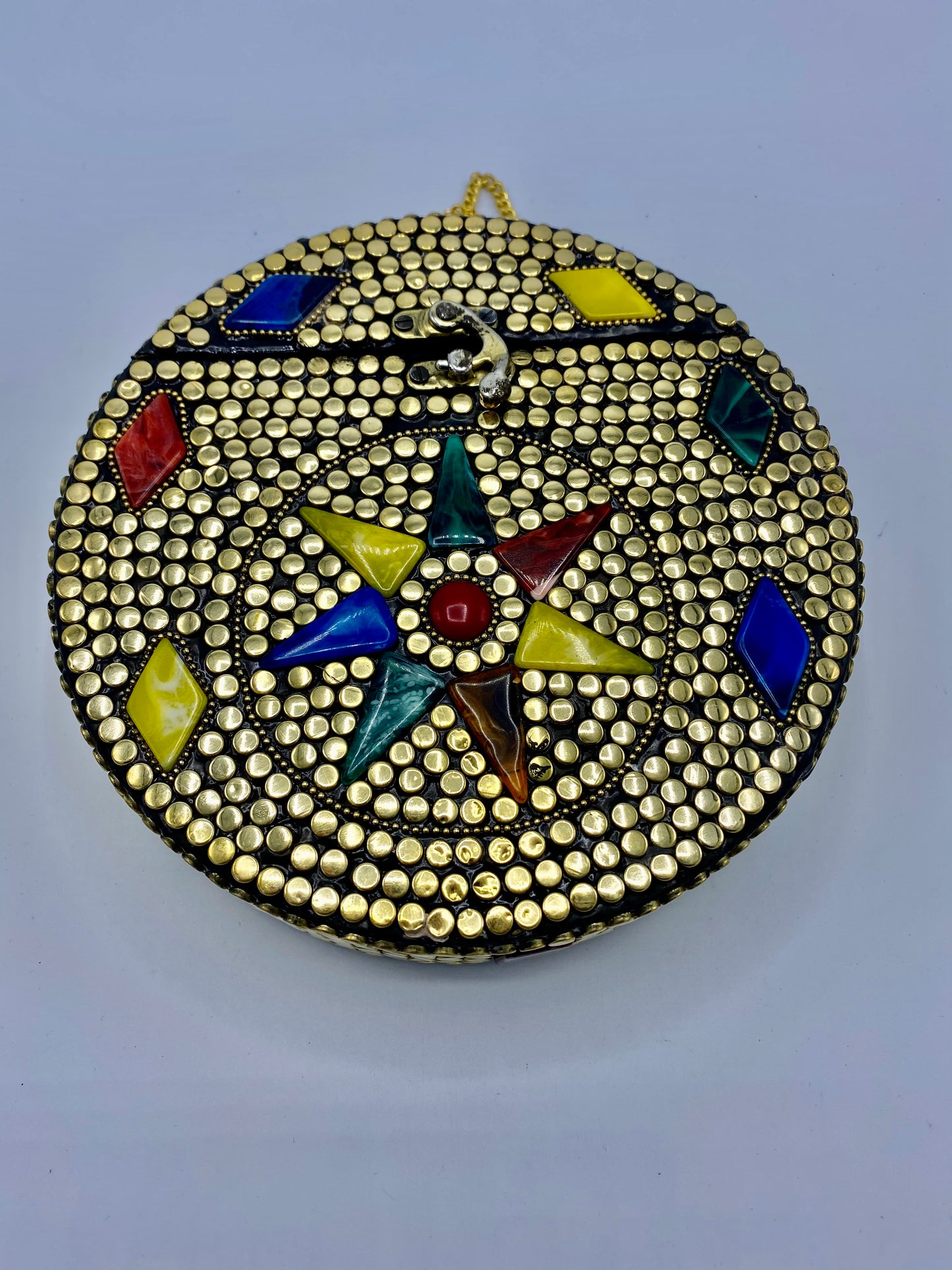 Round Golden Buttons with Multi Color Star in Center Design  Stones clutch