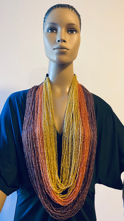 Triple Brown Long Layered Seed Bead Necklace