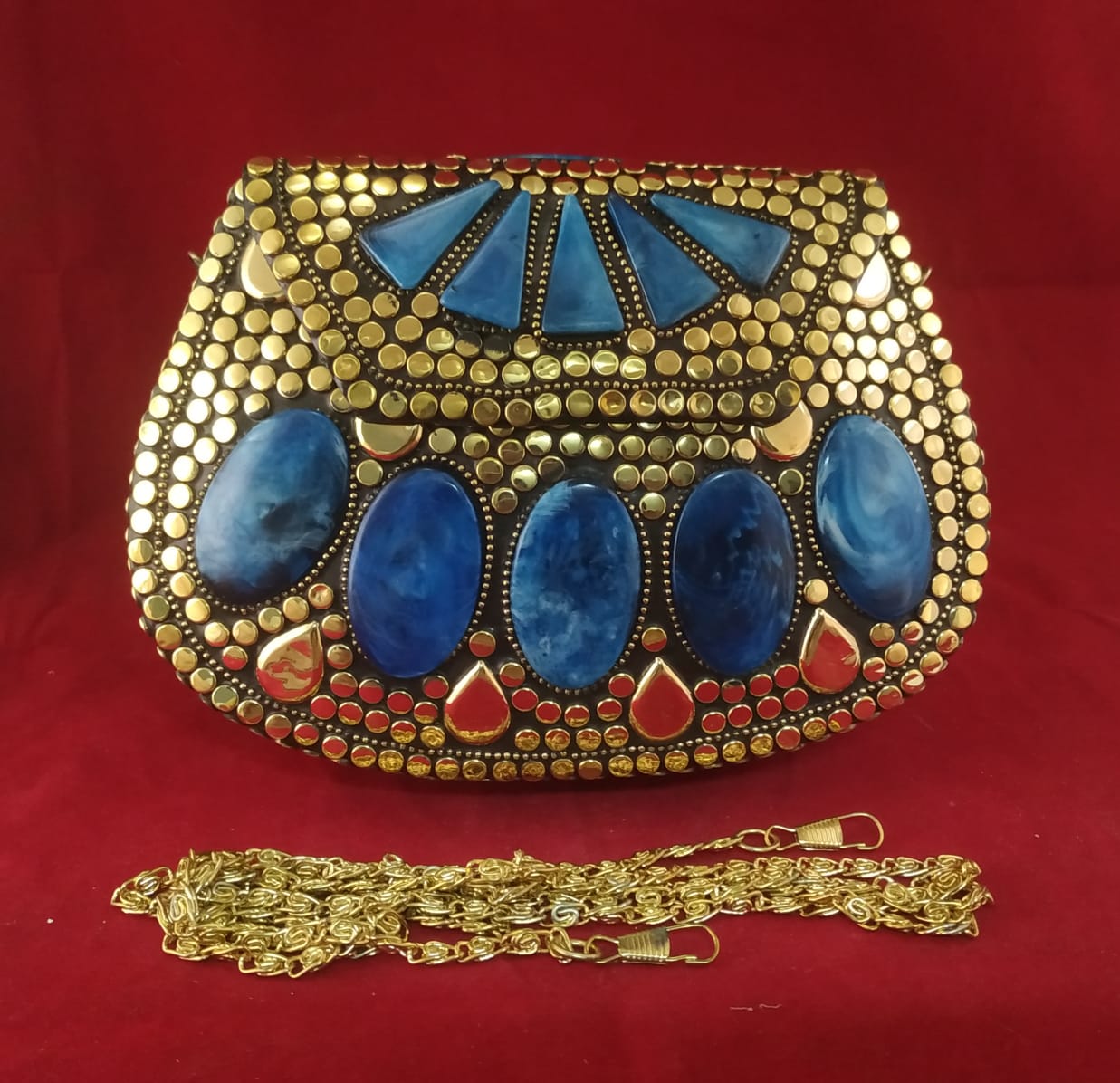 Gold Handmade Bohemian metal shell Clutch.