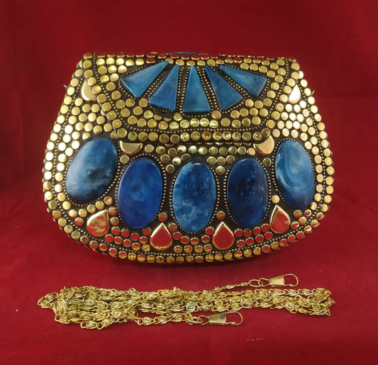 Gold Handmade Bohemian metal shell Clutch.