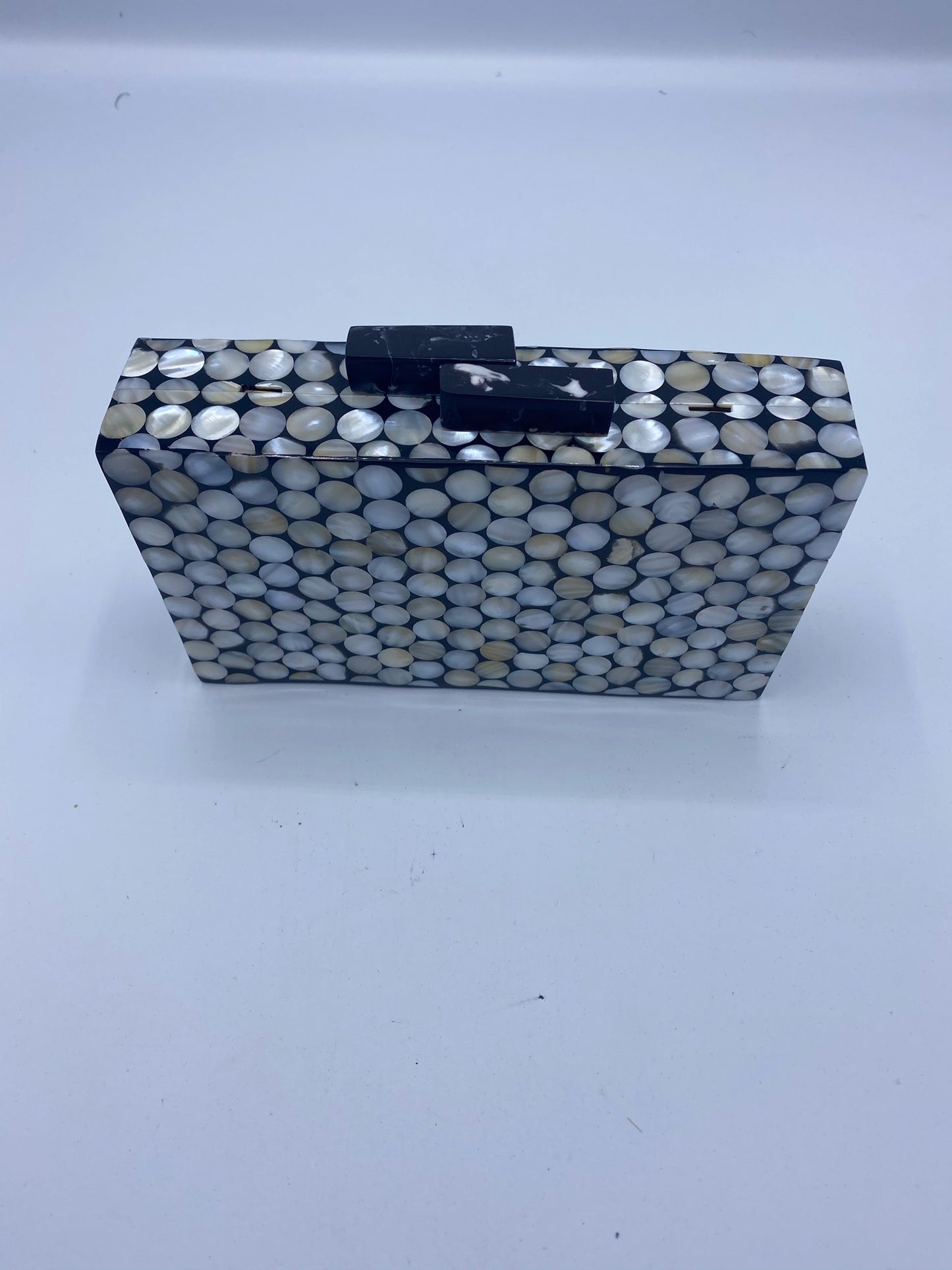 Handcrafted Pixel Ivory and Black Mother Of Pearl Clutch