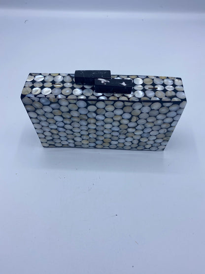 Handcrafted Pixel Ivory and Black Mother Of Pearl Clutch