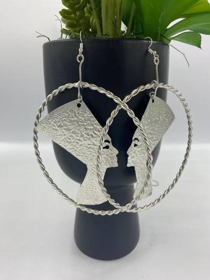 Extra Large Queen Nefertiti Brass Circle Earrings