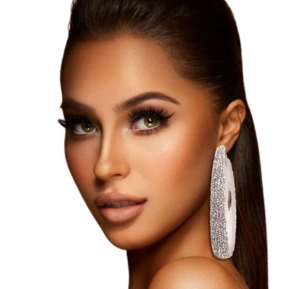 Rhinestone Lined Gold Hoops Earrings