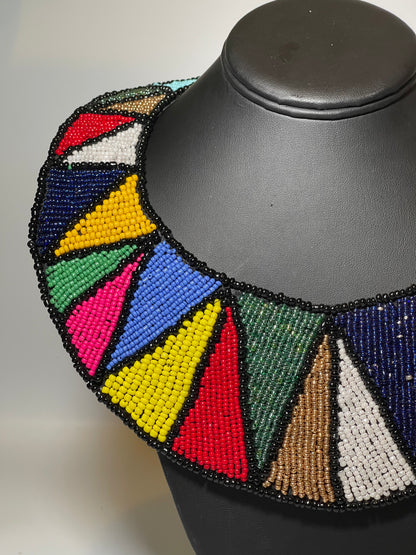 Rainbow Beaded Round Collar Bib Necklace