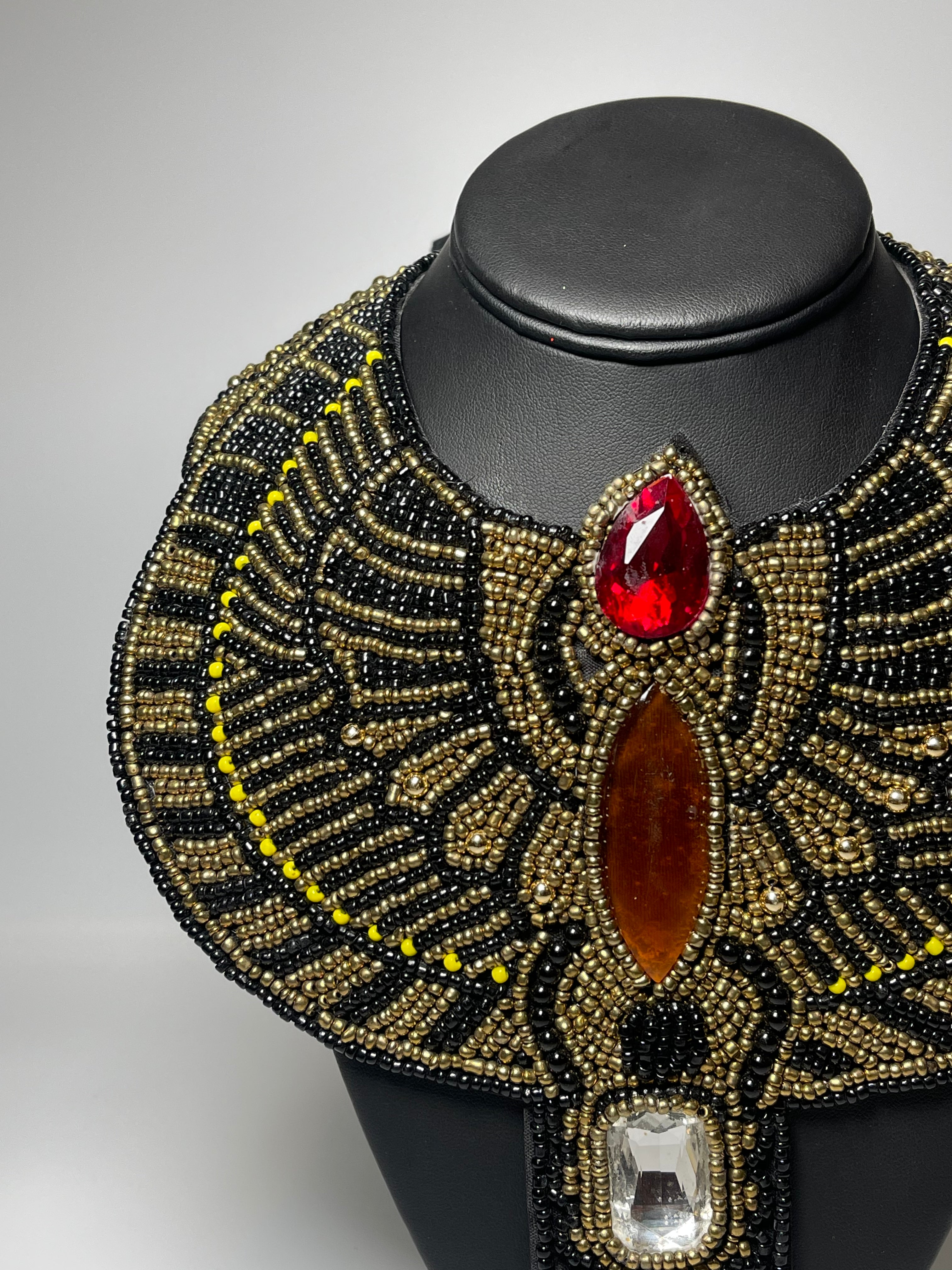 Black and Gold Bead Egyptian Bib Necklace